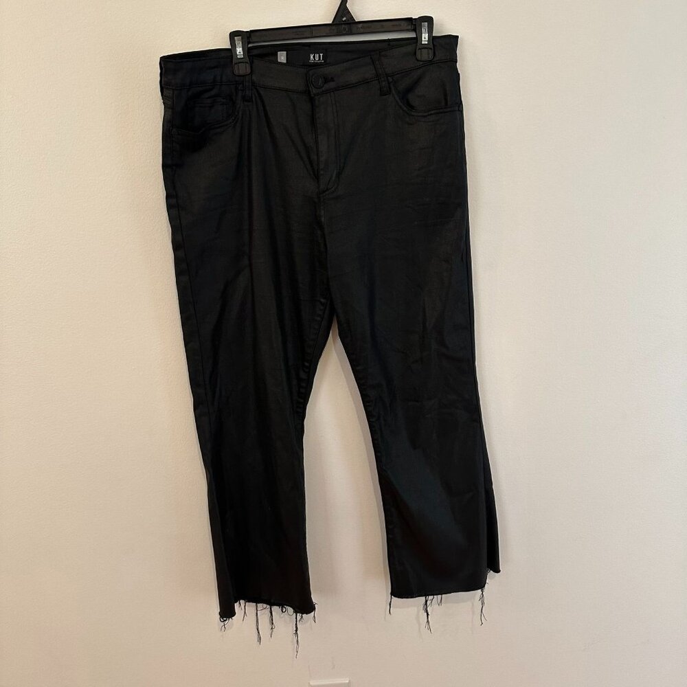 KUT WOMENS KELSEY HIGH RISE ANKLE FLARE RAW HEM BLACK PANT SIZE 14